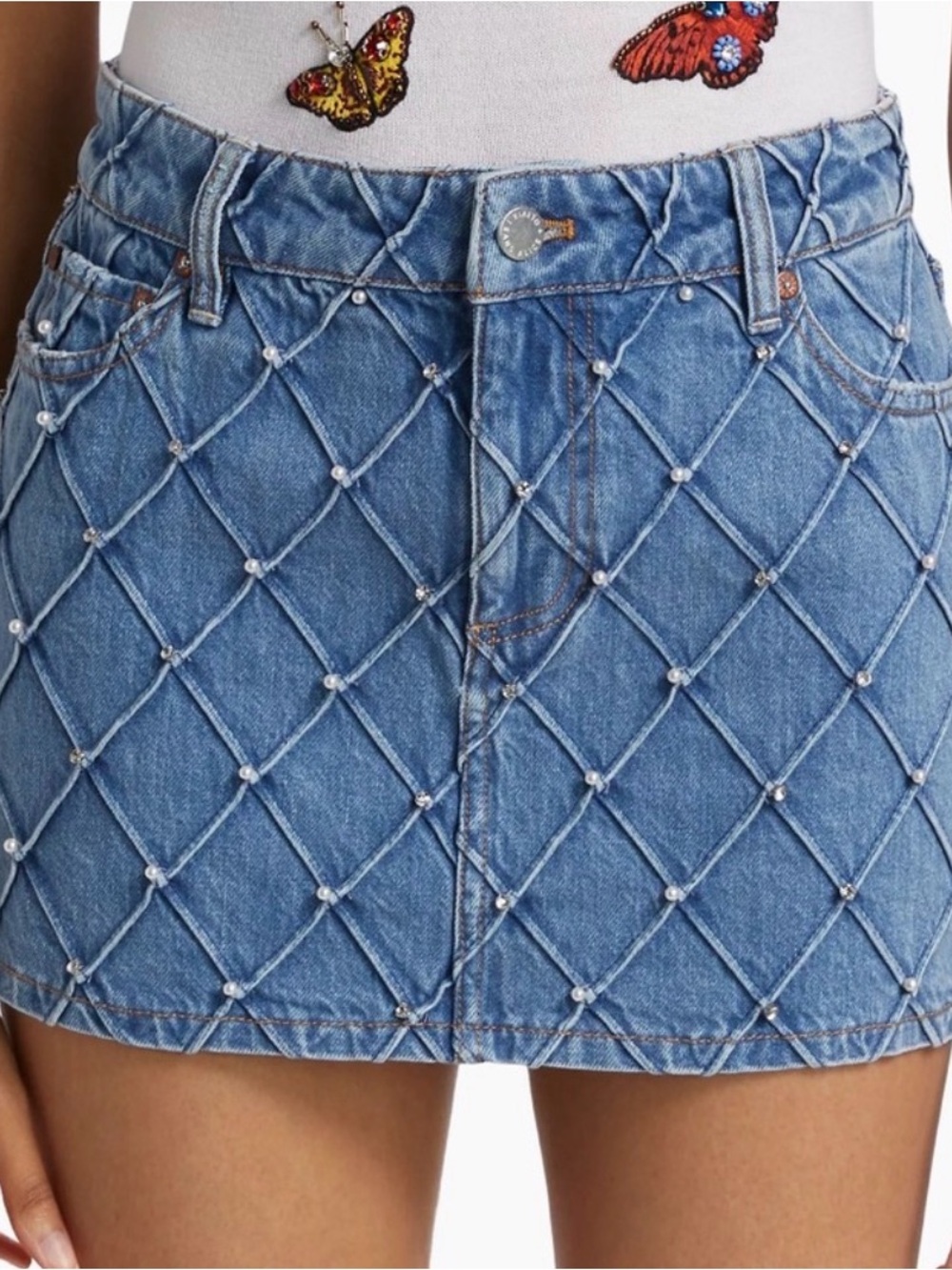 Alice + Olivia Joss High Rise Quilted Embellished Skirt